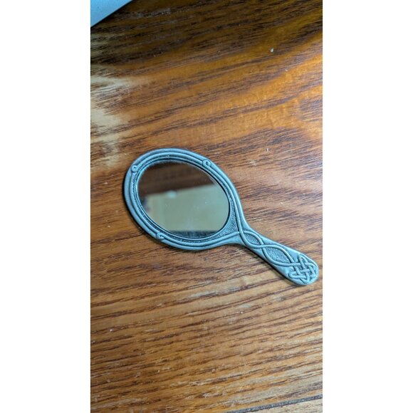 Miniature Hand Mirror With Intricate Celtic Knot Design gray silver tone 4" - Picture 4 of 7